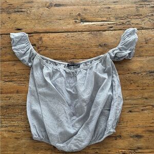 Brandy Melville Light Gray Striped Off-Shoulder Crop Top